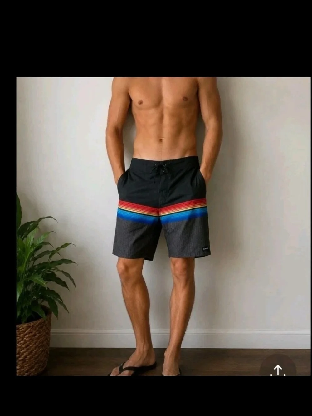 Hurley Men's Black Swim Trunks with Rainbow Stripe Y2K  Sz 33